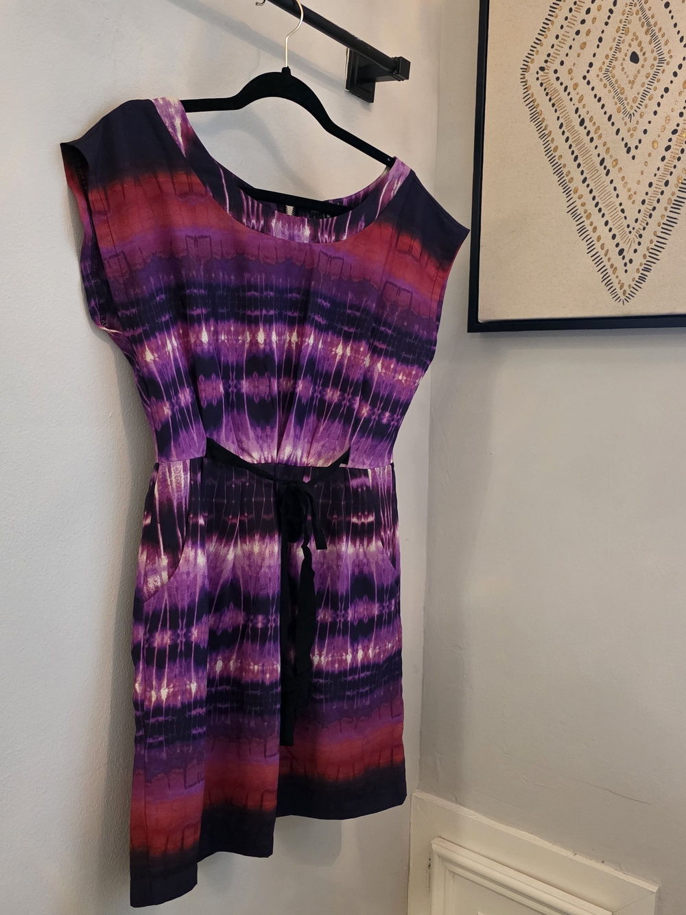 Purple Tie-Dye Short Sleeve Drawstring Waist Dress